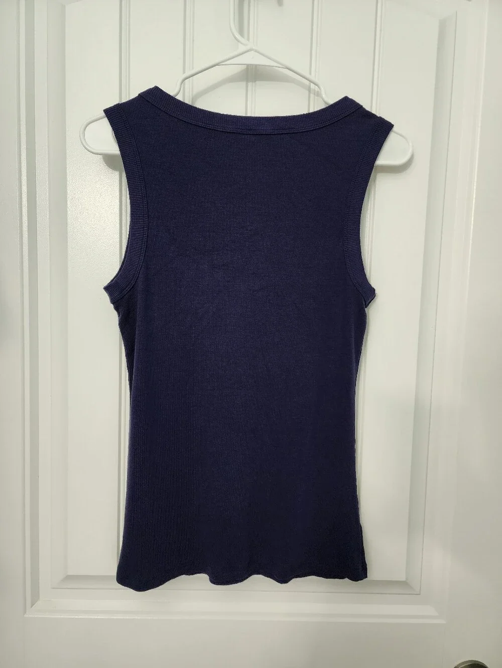 Anrabess Women's V Neck Ribbed Knit Slim Fit Tank Top in Navy Blue, Size Large - Picture 3 of 6